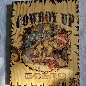 Cowboy Up Rodeo Wood Art